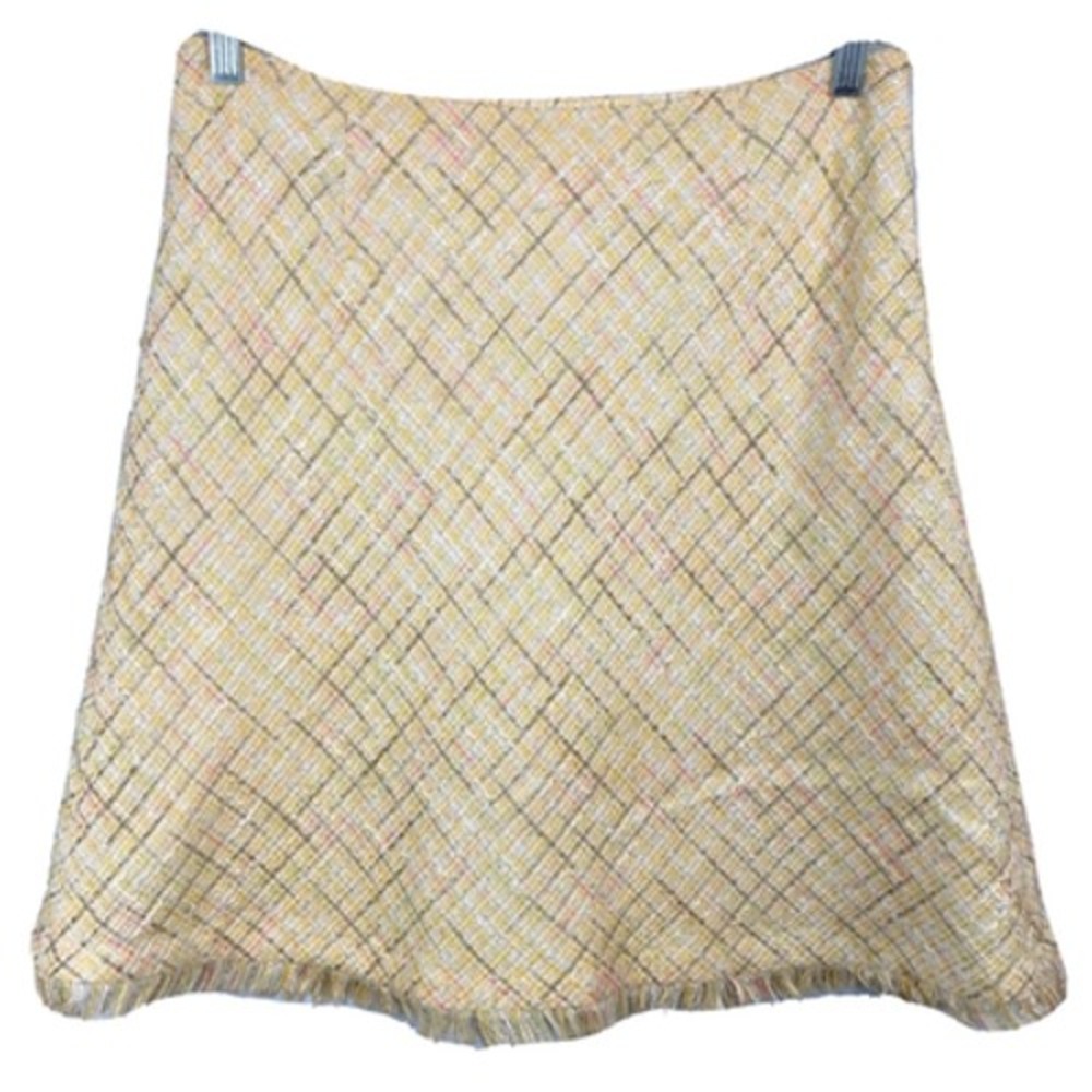 Classiques Entier Skirt Womens Sz 12 Yellow‎ Tweed Boucle A Line Fringe Hem